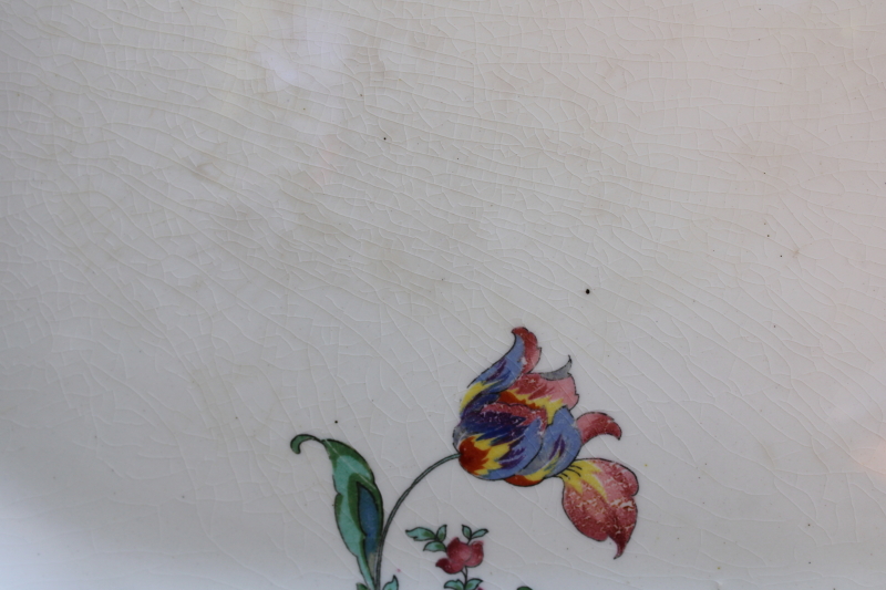 photo of huge old platter w/ Jacobean style floral, Paramount Ivory TS&T china vintage 1920s or 30s #4