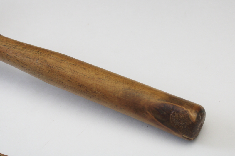 photo of huge old potato masher or crock tamper, primitive vintage kitchen tool w/ long wood handle #6
