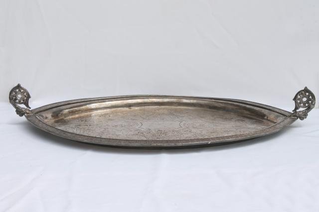 photo of huge old silver meat platter, aesthetic antique silverplate tray w/ handles #8