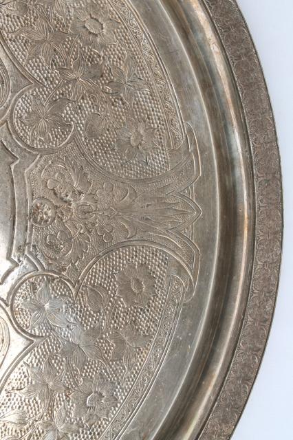 photo of huge old silver meat platter, aesthetic antique silverplate tray w/ handles #13