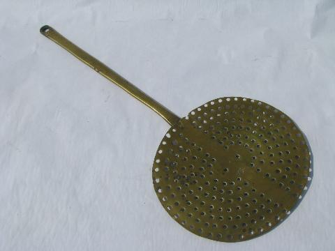 photo of huge old solid brass strainer stirrer spoon, for jelly making #1