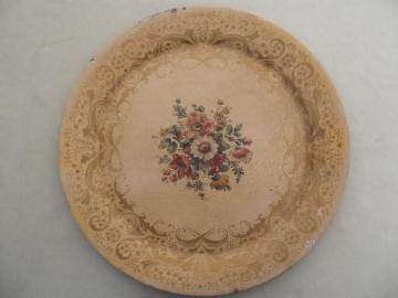 catalog photo of huge old tole tray for table top or serving, 1940s vintage floral tray