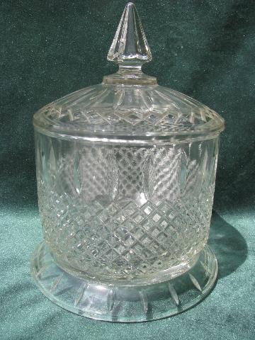 photo of huge old waffle glass apothecary jar, vintage store counter candy canister #1