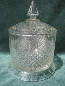 catalog photo of huge old waffle glass apothecary jar, vintage store counter candy canister