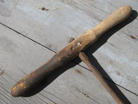 photo of huge old wood barn beam drills / hand augers, antique farm primitive tool #3