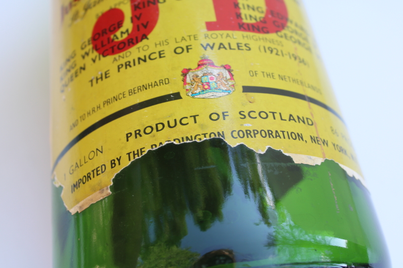 photo of huge one gallon size J & B Scotch whisky bottle, green glass liquor bottle vintage whiskey bar decor  #3