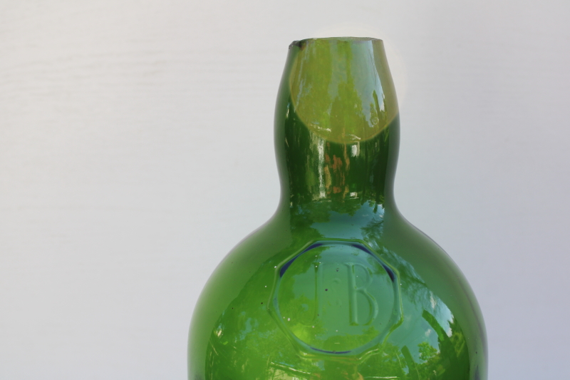 photo of huge one gallon size J & B Scotch whisky bottle, green glass liquor bottle vintage whiskey bar decor  #7