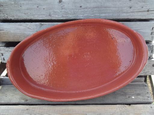 photo of huge oval gratin dish, vintage hand-painted terracotta pottery, E Alves Portugal #5