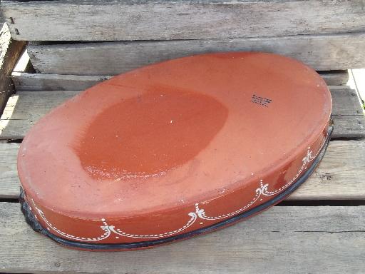 photo of huge oval gratin dish, vintage hand-painted terracotta pottery, E Alves Portugal #6