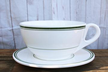 huge oversized cup & saucer, green band white china vintage diner or coffee shop decor display 