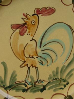 photo of huge painted pottery platter or charger rooster #2