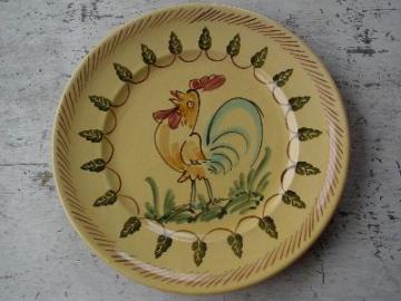 catalog photo of huge painted pottery platter or charger rooster