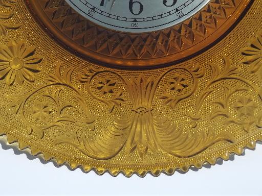 photo of huge plate frame wall clock, Tiara / Indiana sandwich daisy amber glass #3