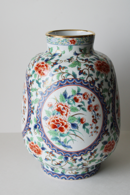photo of huge porcelain urn vase, 1970s or 80s vintage Takahashi Japan Imari blue & red peonies  #1