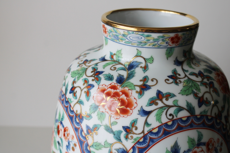 photo of huge porcelain urn vase, 1970s or 80s vintage Takahashi Japan Imari blue & red peonies  #4