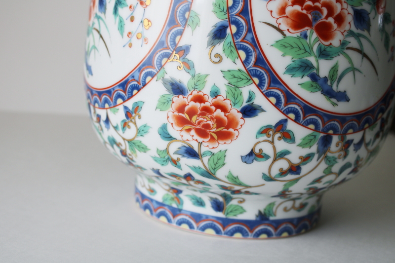 photo of huge porcelain urn vase, 1970s or 80s vintage Takahashi Japan Imari blue & red peonies  #5