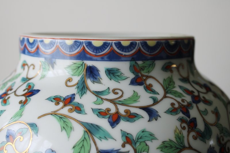 photo of huge porcelain urn vase, 1970s or 80s vintage Takahashi Japan Imari blue & red peonies  #8