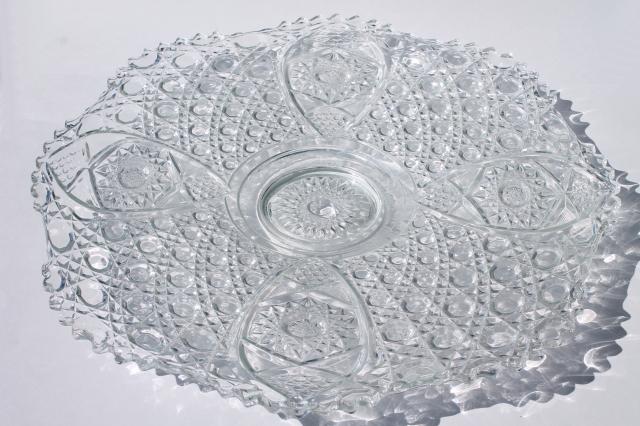 photo of huge punch bowl under plate, vintage daisy and button pattern clear pressed glass #1