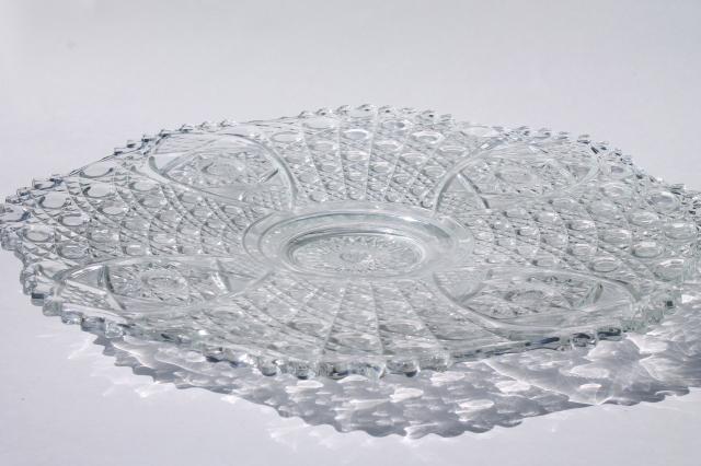 photo of huge punch bowl under plate, vintage daisy and button pattern clear pressed glass #2