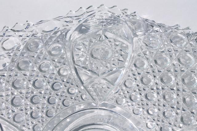photo of huge punch bowl under plate, vintage daisy and button pattern clear pressed glass #3