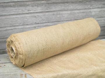 catalog photo of huge roll of natural color vintage hessian burlap fabric, 20 yards
