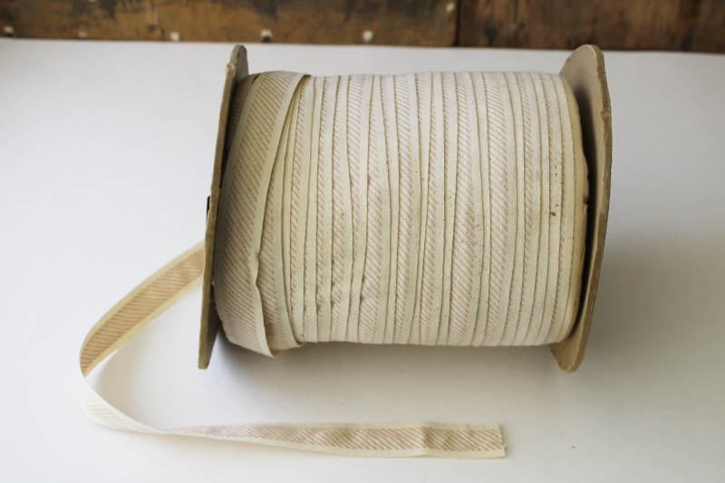 photo of huge roll of vintage sewing or home decor trim, ivory cotton braid w/ rose tan rayon, soft neutral colors  #1
