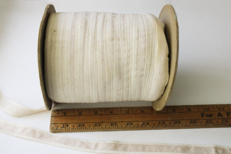 photo of huge roll of vintage sewing or home decor trim, ivory cotton braid w/ rose tan rayon, soft neutral colors  #4