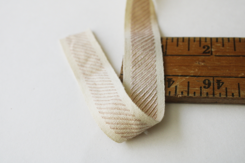 photo of huge roll of vintage sewing or home decor trim, ivory cotton braid w/ rose tan rayon, soft neutral colors  #5