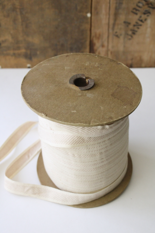 photo of huge roll of vintage sewing or home decor trim, ivory cotton braid w/ rose tan rayon, soft neutral colors  #7