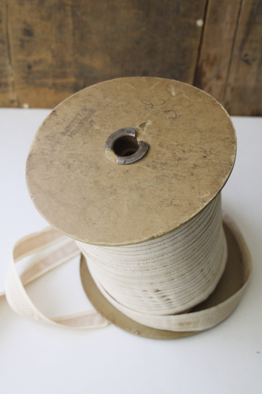 photo of huge roll of vintage sewing or home decor trim, ivory cotton braid w/ rose tan rayon, soft neutral colors  #8