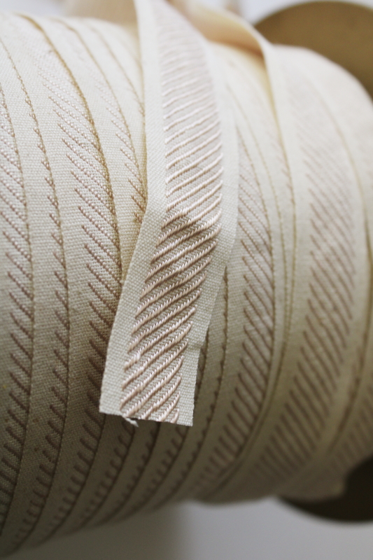 photo of huge roll of vintage sewing or home decor trim, ivory cotton braid w/ rose tan rayon, soft neutral colors  #12