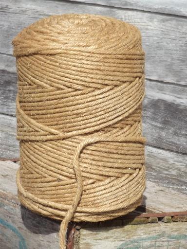 photo of huge roll vintage jute twine, natural  burlap color rope or heavy cord #1
