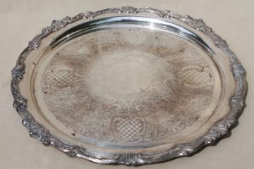 catalog photo of huge round waiter's silverplated tray, vintage silver plate serving tray