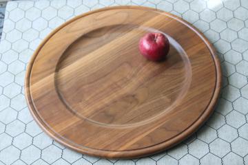 catalog photo of huge round walnut wood bread tray or charcuterie & cheese board, serving plate