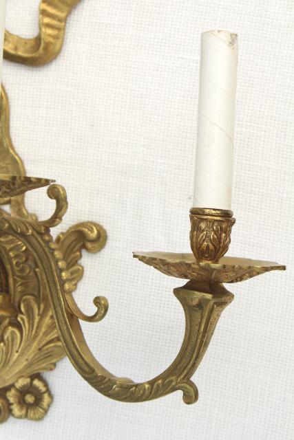 photo of huge solid brass candle sconce electric wall light, vintage hollywood regency french rococo #3