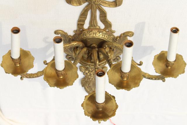 photo of huge solid brass candle sconce electric wall light, vintage hollywood regency french rococo #4