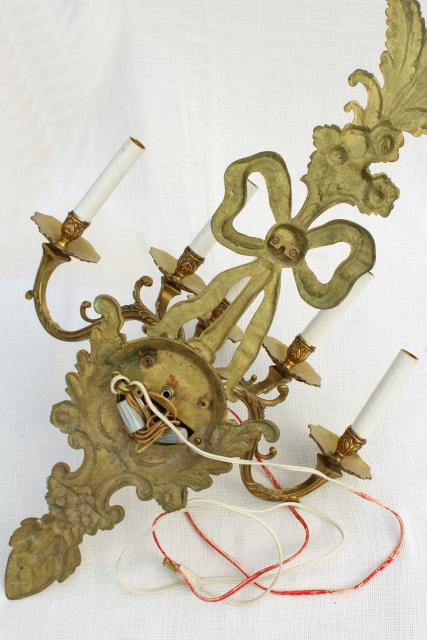 photo of huge solid brass candle sconce electric wall light, vintage hollywood regency french rococo #5