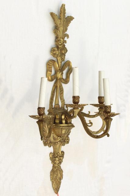 photo of huge solid brass candle sconce electric wall light, vintage hollywood regency french rococo #6