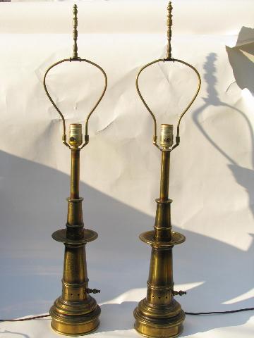 photo of huge solid brass table lamps, retro 1950s vintage Stiffel lamp pair #2