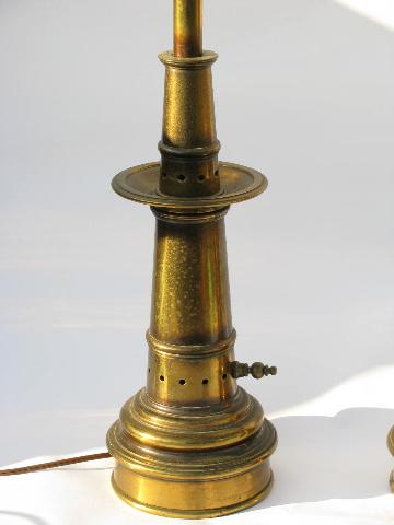 photo of huge solid brass table lamps, retro 1950s vintage Stiffel lamp pair #3