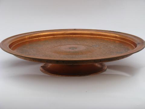 photo of huge solid copper lazy susan turntable, for relish set or cake plate #1