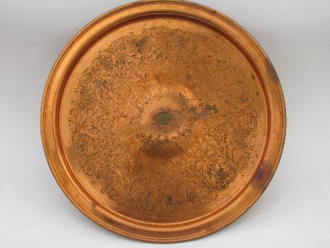 photo of huge solid copper lazy susan turntable, for relish set or cake plate #2