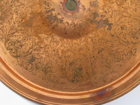 photo of huge solid copper lazy susan turntable, for relish set or cake plate #3