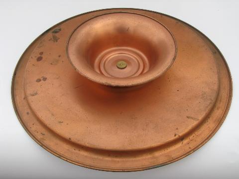 photo of huge solid copper lazy susan turntable, for relish set or cake plate #4