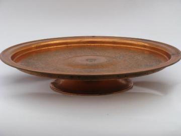 catalog photo of huge solid copper lazy susan turntable, for relish set or cake plate