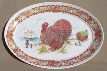 catalog photo of huge turkey platter, vintage Brookpark melmac Thanksgiving platter / serving tray