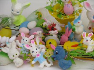 catalog photo of huge vintage Easter lot, decorations, ornaments, flower/plant picks