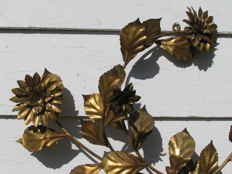 photo of huge vintage Italian tole candelabra, antique gold flowers, wrought metal wall sconce #2