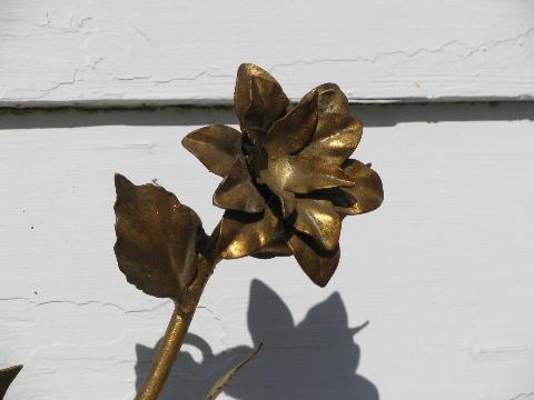 photo of huge vintage Italian tole candelabra, antique gold flowers, wrought metal wall sconce #7