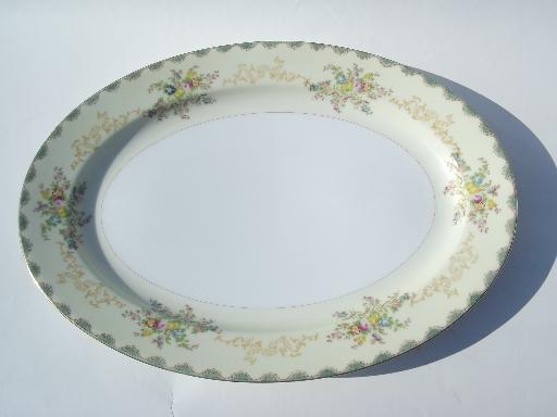 photo of huge vintage Meito Japan china platter tray, hand painted floral border #1